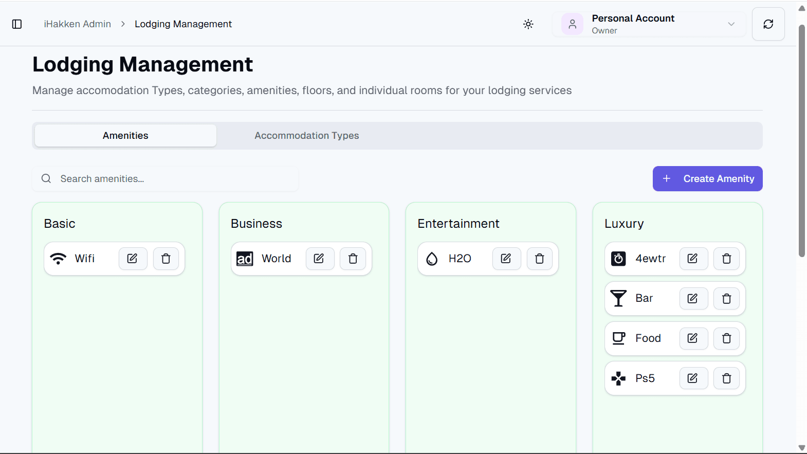 iHakken Dashboard - Hospitality Management Platform