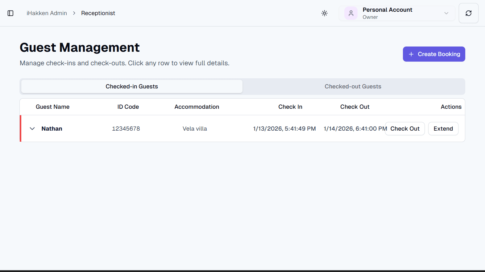iHakken Dashboard - Hospitality Management Platform